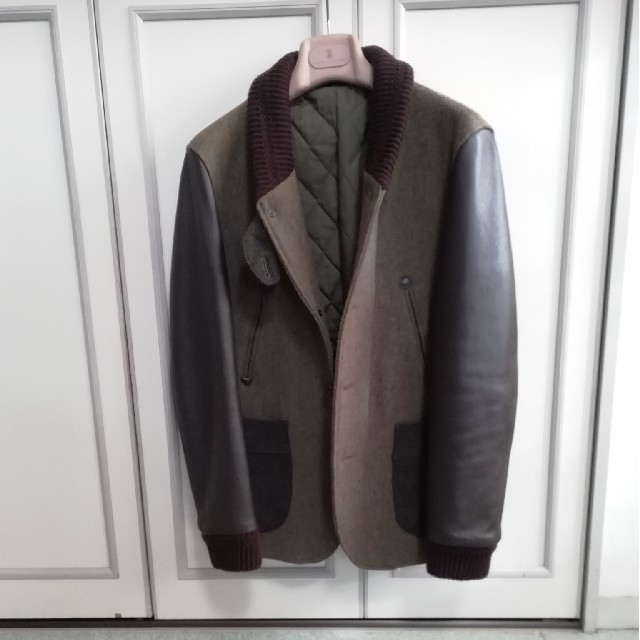 BRUNELLO CUCINELLI(ブルネロクチネリ)の美品 ブルネロクチネリ レザー切替ウールジャケット メンズのジャケット/アウター(レザージャケット)の商品写真