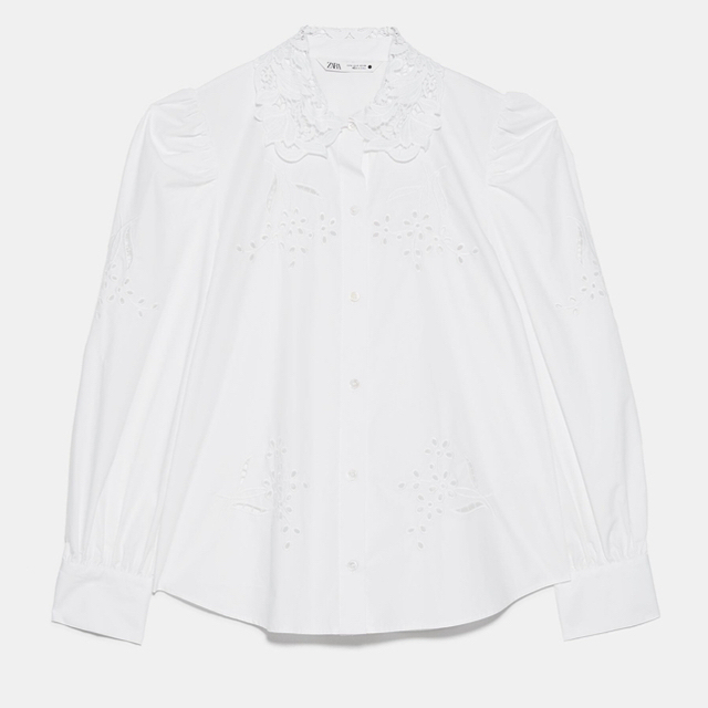zara パーフォレーション刺繍入り ポプリンシャツ sサイズ