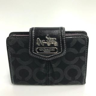 コーチ(COACH)の■1月中旬頃までに出品■コーチ  2つ折り財布　ブラック　パープル(財布)