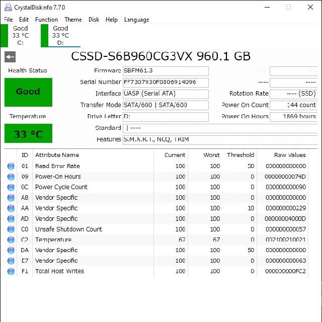 CFD CSSD-S6B960CG3VX SATA SSD 960GB