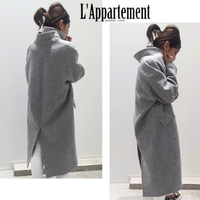 L'Appartement DEUXIEME CLASSE(アパルトモンドゥーズィエムクラス)の美品　アパルトモン　Lisiere RELAX WOOL COAT グレー レディースのジャケット/アウター(チェスターコート)の商品写真