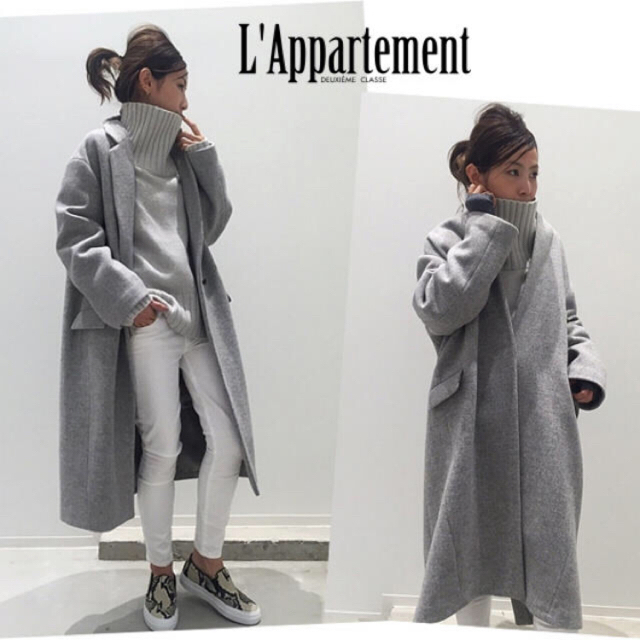 L'Appartement DEUXIEME CLASSE(アパルトモンドゥーズィエムクラス)の美品　アパルトモン　Lisiere RELAX WOOL COAT グレー レディースのジャケット/アウター(チェスターコート)の商品写真