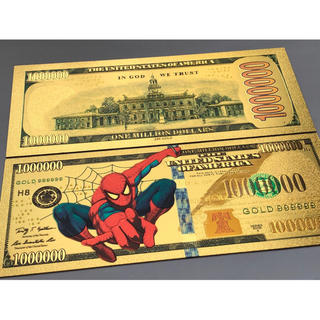 【1枚】スパイダーマン 純金24k お札 100万ドル GOLD99999(長財布)