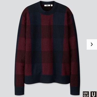 ユニクロ(UNIQLO)のチェッククルーネックセーター(WINE)(ニット/セーター)