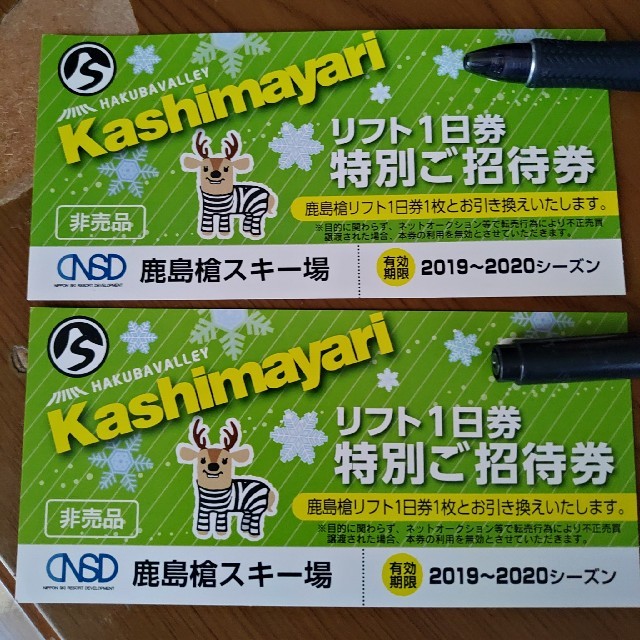 リフト1日引換え券 白馬鹿島槍スキー場 ペア 2枚セット