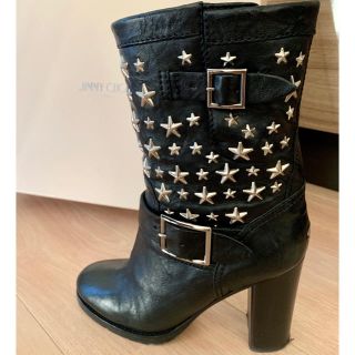 ジミーチュウ(JIMMY CHOO)の美品☆ジミーチュウ☆スタースタッズブーツ☆38ブラック(ブーツ)