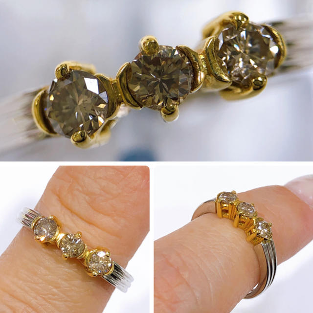 GUMI様専用♡PT900 K18 ブラウンダイヤモンド コンビリング レディースのアクセサリー(リング(指輪))の商品写真