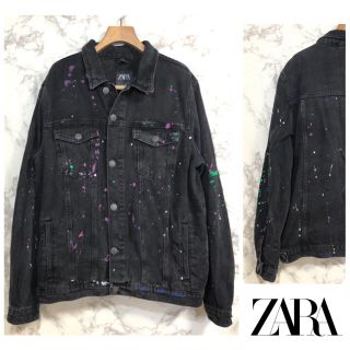 ザラ(ZARA)の【美品】ZARA デニムジャケット ペイント加工 ブラック  L  Gジャン(Gジャン/デニムジャケット)