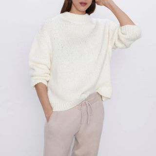 完売品 新品 ZARA ビーズデザイン ホワイトニット セーター レディース 白