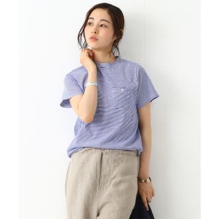 ビームスボーイ(BEAMS BOY)の美品　BEAMS BOY ミジンコボーダー ポケット Tシャツ　ブルー(Tシャツ(半袖/袖なし))