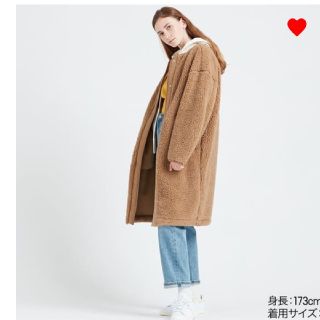 ユニクロ(UNIQLO)のユニクロ ボアフリースノーカラーコート ブラウン L(ロングコート)