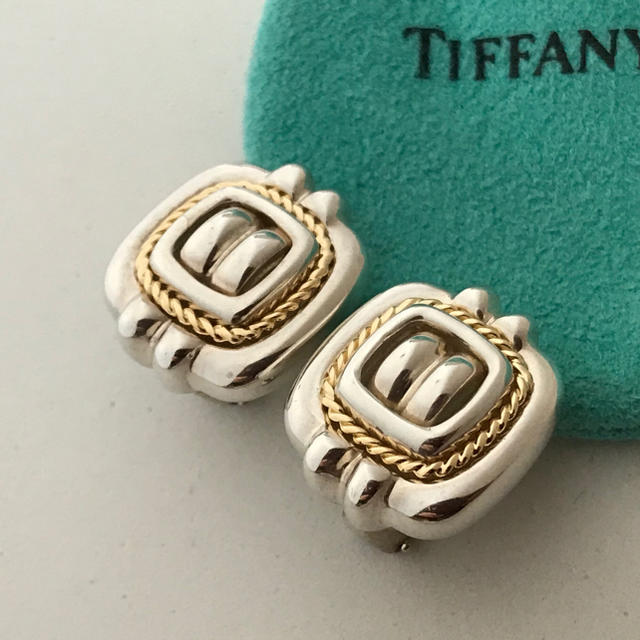 Tiffany & Co.(ティファニー)のTiffanyヴィンテージ  スクエア コンビイヤリング 希少 レディースのアクセサリー(イヤリング)の商品写真