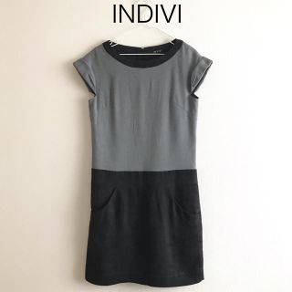 インディヴィ(INDIVI)のインディヴィINDIVI☆半袖バイカラーワンピースS通勤仕事 上品かわいい(ひざ丈ワンピース)