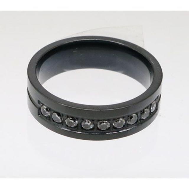 凹みﾗｲﾝﾗｲﾝｽﾄｰﾝｽﾃﾝﾚｽﾘﾝｸﾞ ﾌﾞﾗｯｸ 19号 新品 メンズのアクセサリー(リング(指輪))の商品写真