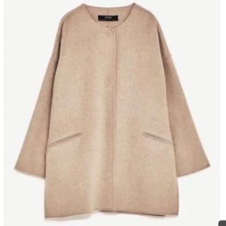 ザラ(ZARA)のzara ハンドメイドコート ベージュ ノーカラー(ノーカラージャケット)