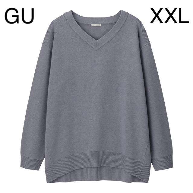 GU(ジーユー)の新作 GU Vネックニットチュニック(セットアップ可能) BLUE XXL レディースのトップス(ニット/セーター)の商品写真