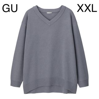 ジーユー(GU)の新作 GU Vネックニットチュニック(セットアップ可能) BLUE XXL(ニット/セーター)