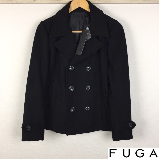 色ブラック新品 FUGA フーガ メルトンピーコート ブラック サイズ44 タグ付未使用品