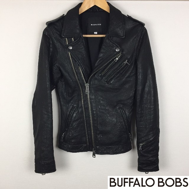 BUFFALO BOBS(バッファローボブス)の美品 バッファローボブズ ライダースジャケット 羊革 ブラック サイズ1 メンズのジャケット/アウター(ライダースジャケット)の商品写真