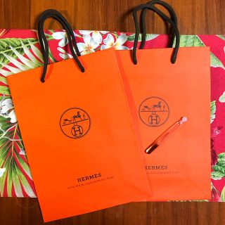 エルメス(Hermes)のHERMES■ショッピングバッグ ２枚■ローズ イケバナ 香水サンプル＆リボン付(ショップ袋)