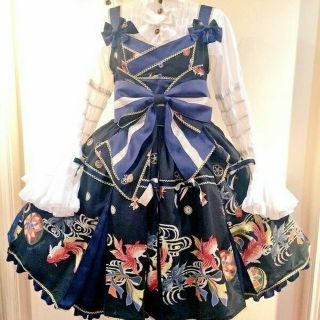 メタモルフォーゼタンドゥフィーユ(metamorphose temps de fille)の乙女の白昼夢 jsk 和柄 ワンピース ネイビー 金魚 ロリィタ 紺 B品(ひざ丈ワンピース)