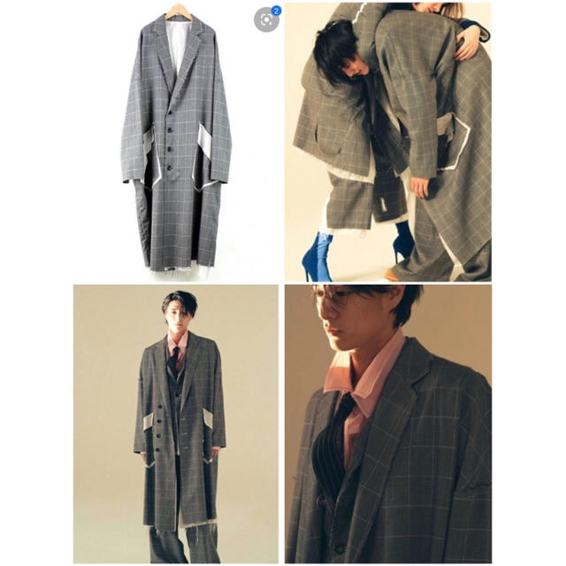 JOHN LAWRENCE SULLIVAN(ジョンローレンスサリバン)の着画あり‼️【sulvam】18aw グレンチェックオーバーサイズコート メンズのジャケット/アウター(ステンカラーコート)の商品写真