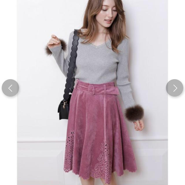 Rirandture(リランドチュール)のリランドチュール♡スエード刺繍フレアスカート レディースのスカート(ひざ丈スカート)の商品写真