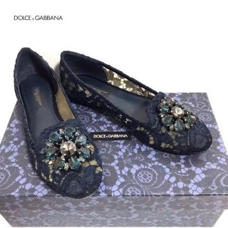 ドルチェアンドガッバーナ(DOLCE&GABBANA)のDOLCE & GABBANAレースフラットシューズ36(スリッポン/モカシン)