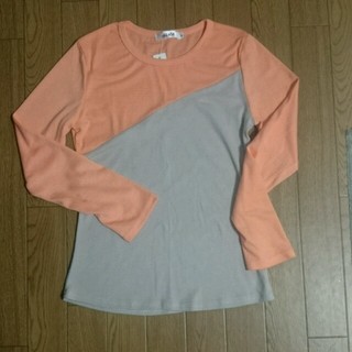 オレンジ＆グレー トップス(Tシャツ(長袖/七分))
