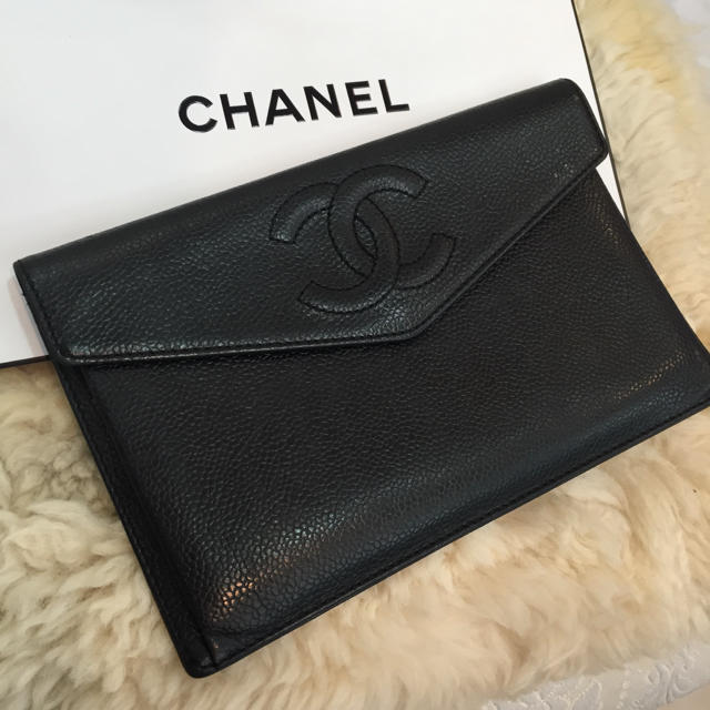 CHANEL フラットポーチ キャビアスキン  長財布セット