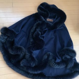 BALMAIN バルマン カシミヤ% マント ケープ フォックス ファー