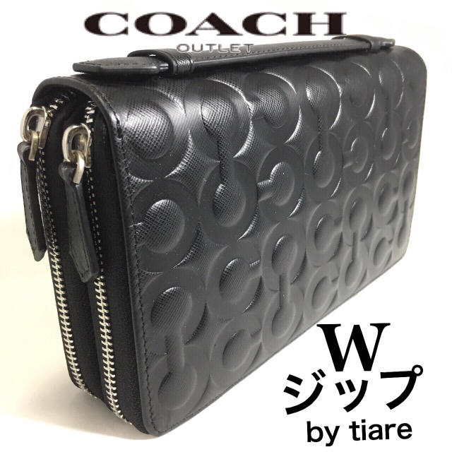 コーチ COACH 長財布 ブラック ダブルジップ メンズ財布