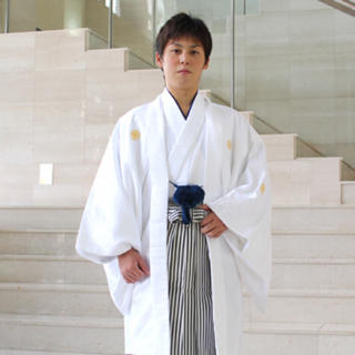 成人式 卒業式 袴 男物羽織袴紋付１４点フルコーディネートセット 白013(着物)