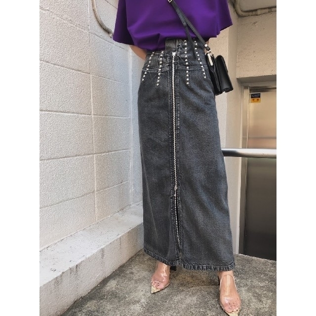 Ameri アメリ スカート STUDS LINE DENIM SKIRT