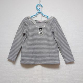 メゾピアノ(mezzo piano)の☆メゾピアノ☆レース襟付ボーダーカットソー　120センチ　グレー　美品♪(Tシャツ/カットソー)