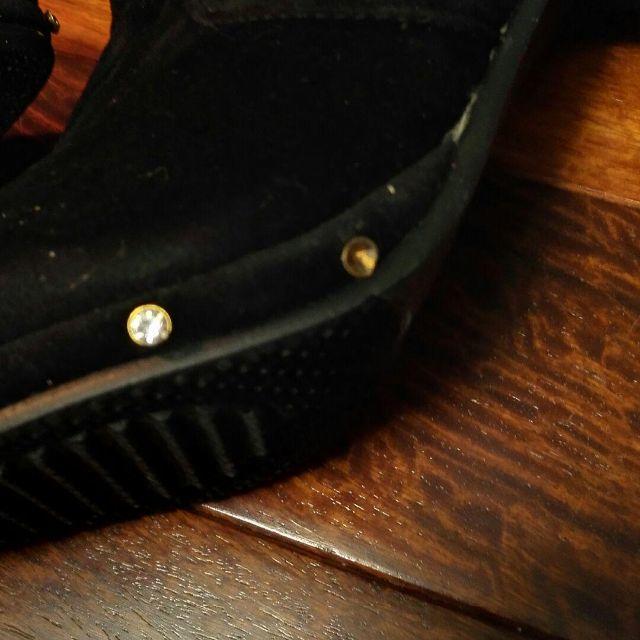 ブラックロングブーツ黒ピンヒール2wayリボンパール金色ハートチャーム防寒お洒落 レディースの靴/シューズ(ブーツ)の商品写真