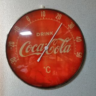 コカコーラ(コカ・コーラ)のアンティーク　昭和のコカ・コーラ　丸型温度計(置物)