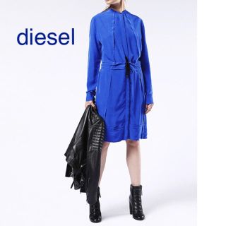 ディーゼル(DIESEL)の★レース切替 フロント比翼 ウエストドローコード 長袖 ワンピースドレス(ロングワンピース/マキシワンピース)