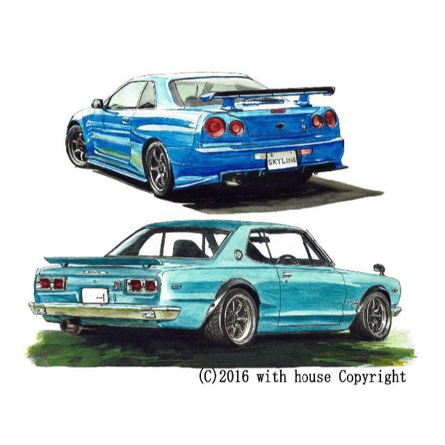 NC-293 GT-R R34/ハコスカ限定版画 直筆サイン額装●作家 平右ヱ門 1