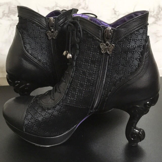 ANNA SUI アナスイ 猫脚 レース レースアップ ブラック ミドルブーツ