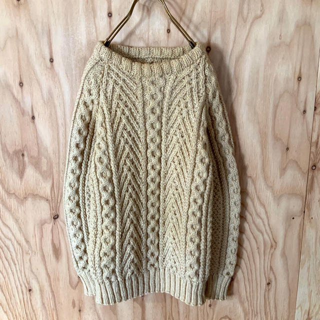 美品 80s Fishermans knit  アランニット ハンドニット 生成