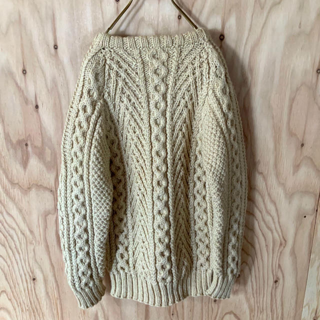 美品 80s Fishermans knit  アランニット ハンドニット 生成