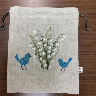 H.P.FRANCE - coral&task 青い鳥 すずらん 刺繍 巾着 石田ゆり子