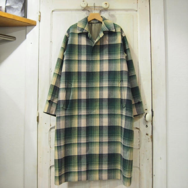 auralee wool check melton long soutien collar coat
