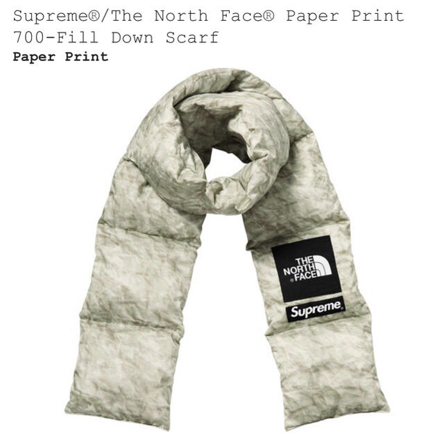 Supreme TNF Paper Print Down Scarfファッション小物