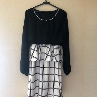 デイジーストア(dazzy store)の👗シフォン長袖格子柄ペプラムタイトミニドレス👗(ミニドレス)