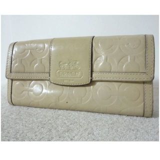 コーチ(COACH)のコーチ　COACH　レザー　オプアート型押し　ベージュ　長財布　ロングウォレット(財布)