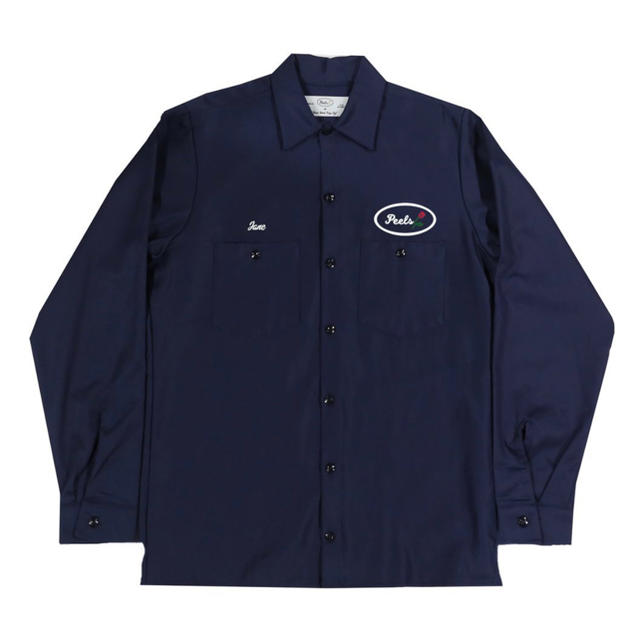 メンズpeels Long Sleeve Work Shirt Navy Msize