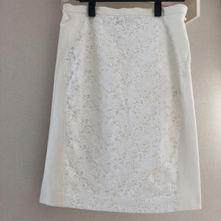 アンタイトル(UNTITLED)のアンタイトル　秋冬用白のレーススカート　XL(ひざ丈スカート)