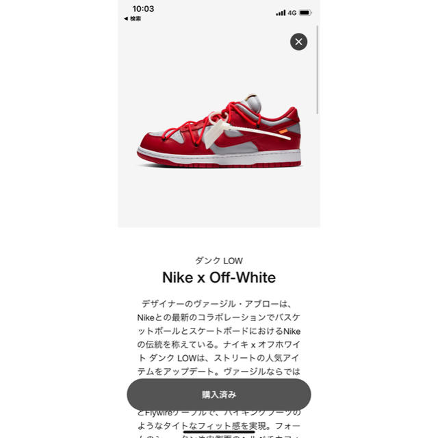 NIKE(ナイキ)のNIKE OFF-WHITE DUNK LOW LTHR  Red メンズの靴/シューズ(スニーカー)の商品写真